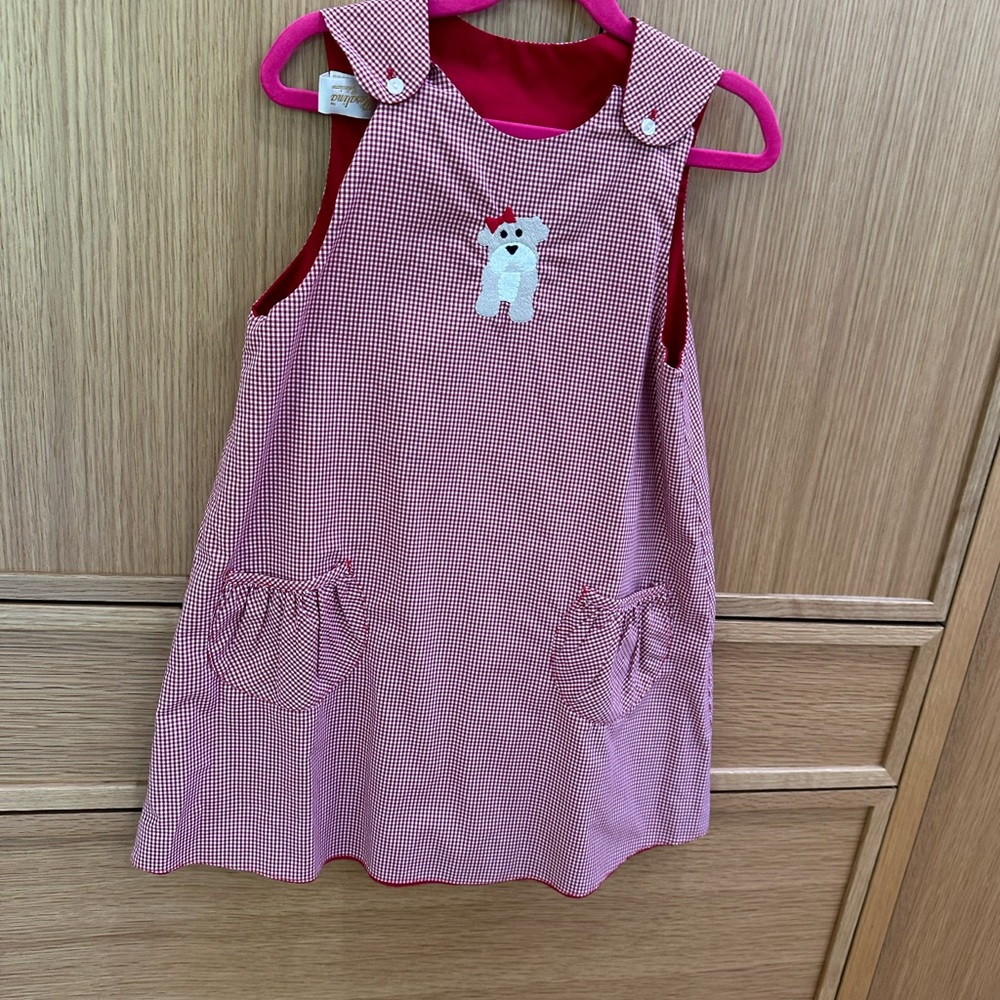 Rosalina Red and White Checkered Dress with Dog Embroidery